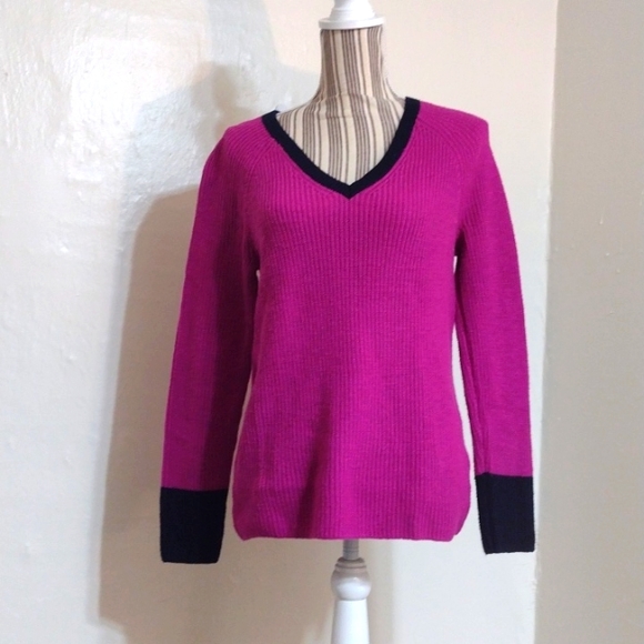 Talbots Purple Tipped V-neck Pullover Ribbed Knit Sweater Size M NWT - Picture 2 of 9